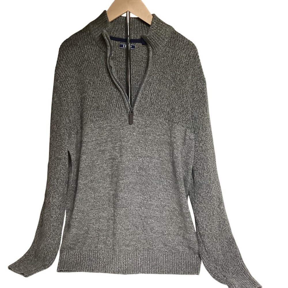IZOD Mens Quarter-Zip Sweater‎ M Gray Cotton Blend Knit Casual Classic